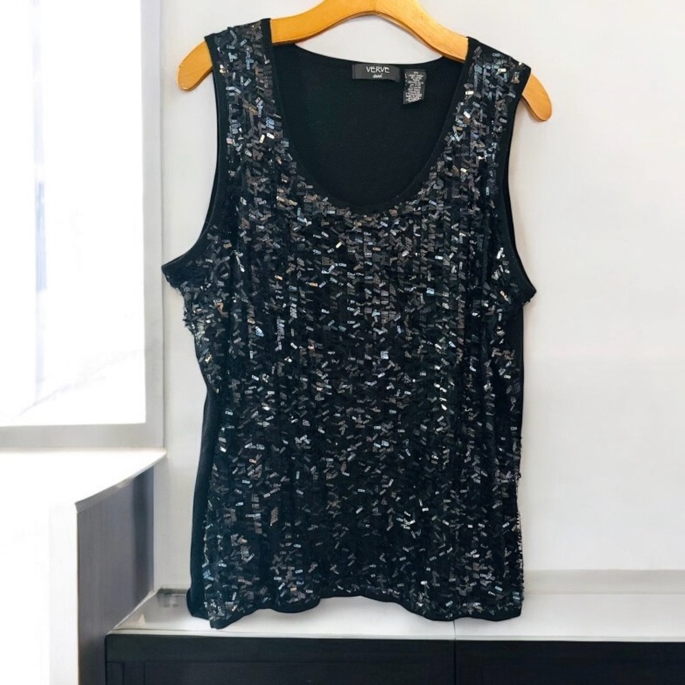 Verve Ami Sleeveless Black Sequin Top Size 2X